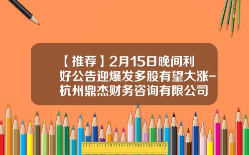 【推荐】2月15日晚间利好公告迎爆发多股有望大涨-杭州鼎杰财务咨询有限公司