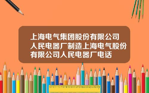 上海电气集团股份有限公司人民电器厂制造上海电气股份有限公司人民电器厂电话