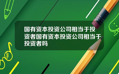 国有资本投资公司相当于投资者国有资本投资公司相当于投资者吗