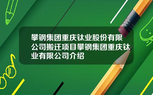 攀钢集团重庆钛业股份有限公司搬迁项目攀钢集团重庆钛业有限公司介绍