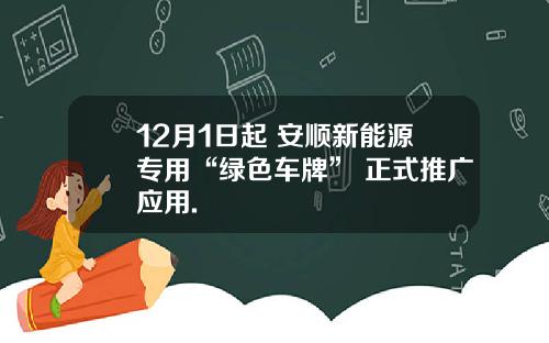 12月1日起 安顺新能源专用“绿色车牌” 正式推广应用.