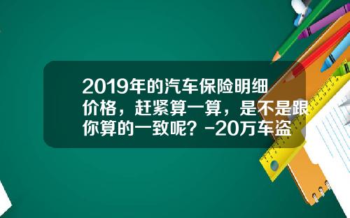 2019年的汽车保险明细价格，赶紧算一算，是不是跟你算的一致呢？-20万车盗抢险多少钱