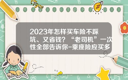 2023年怎样买车险不踩坑、又省钱？“老司机”一次性全部告诉你-乘座险应买多少划算【新闻】