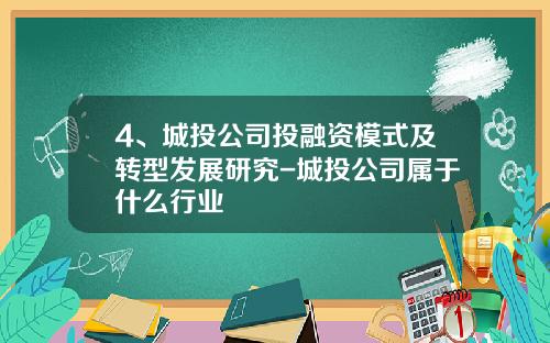 4、城投公司投融资模式及转型发展研究-城投公司属于什么行业