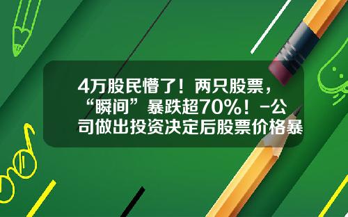 4万股民懵了！两只股票，“瞬间”暴跌超70%！-公司做出投资决定后股票价格暴跌