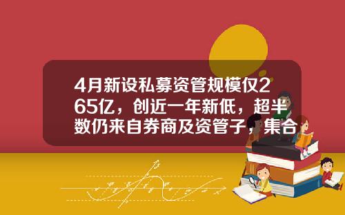 4月新设私募资管规模仅265亿，创近一年新低，超半数仍来自券商及资管子，集合产品规模增速显著-私募基金最小发行规模