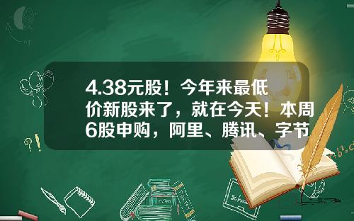 4.38元股！今年来最低价新股来了，就在今天！本周6股申购，阿里、腾讯、字节跳动供应商在列…-申购新股额度有多少股