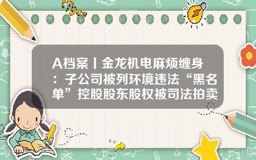 A档案丨金龙机电麻烦缠身：子公司被列环境违法“黑名单”控股股东股权被司法拍卖四季度如不能扭亏将暂停上市-金龙机电股份有限公司子公司