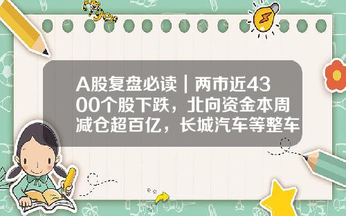 A股复盘必读｜两市近4300个股下跌，北向资金本周减仓超百亿，长城汽车等整车概念股领跌-股票相关资讯
