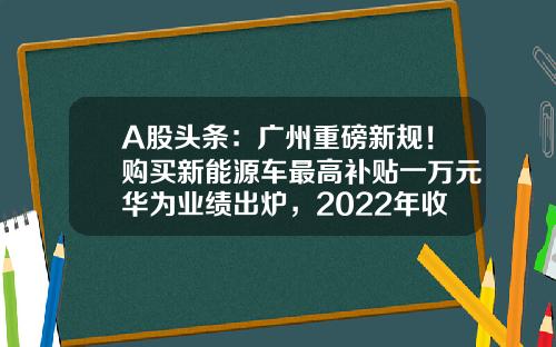 A股头条：广州重磅新规！购买新能源车最高补贴一万元华为业绩出炉，2022年收入达到6423亿元-广州市白云区正虹电源制造有限公司
