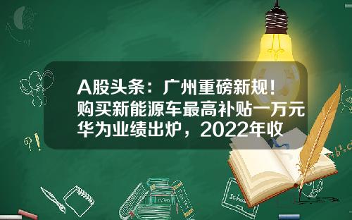 A股头条：广州重磅新规！购买新能源车最高补贴一万元华为业绩出炉，2022年收入达到6423亿元-000990基金