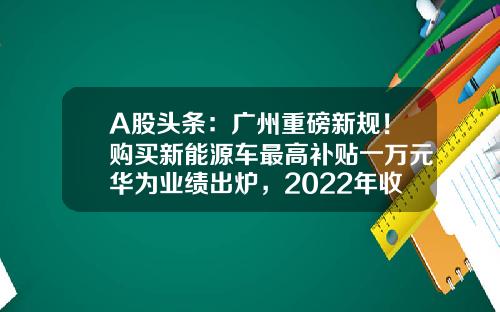 A股头条：广州重磅新规！购买新能源车最高补贴一万元华为业绩出炉，2022年收入达到6423亿元-002269基金