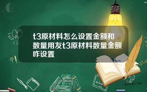 t3原材料怎么设置金额和数量用友t3原材料数量金额咋设置